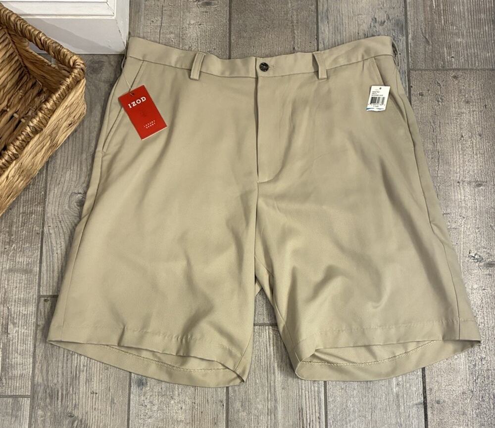 IZOD Golf Shorts Mens 36 Khaki Tan Flat Front Performance NWT
